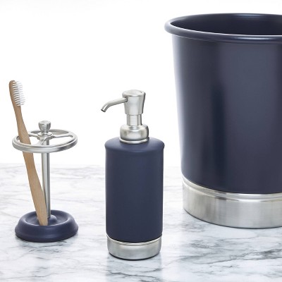 Matte Navy Ceramic and Brushed Nickel Cylindrical Soap Dispenser