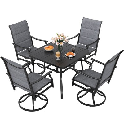 Maggift Patio Seating Sets, 5-Piece Outdoor Table and Chairs Set, with Swivel Chairs, Patio Table, Paded, for Poolside, Brown, 25.2"*25.2"*48.6"