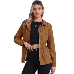 INSPIRE CHIC Women's Drawstring Waist Flap Pockets Lightweight Utility Jacket - 1 of 4