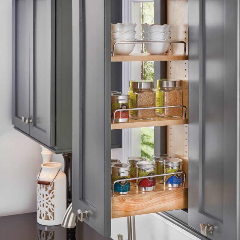 Rev-A-Shelf 448-BBSCWC-9C Wooden Wall Cabinet Pull Out Organizer for Kitchen with Soft Close, Fully Assembled with Hardware Included, Natural Maple, 3 of 10