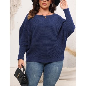 Garvee Womens Plus Size Off-Shoulder Sweater Tops Batwing Sleeve Winter Knit Blouses - 1 of 4