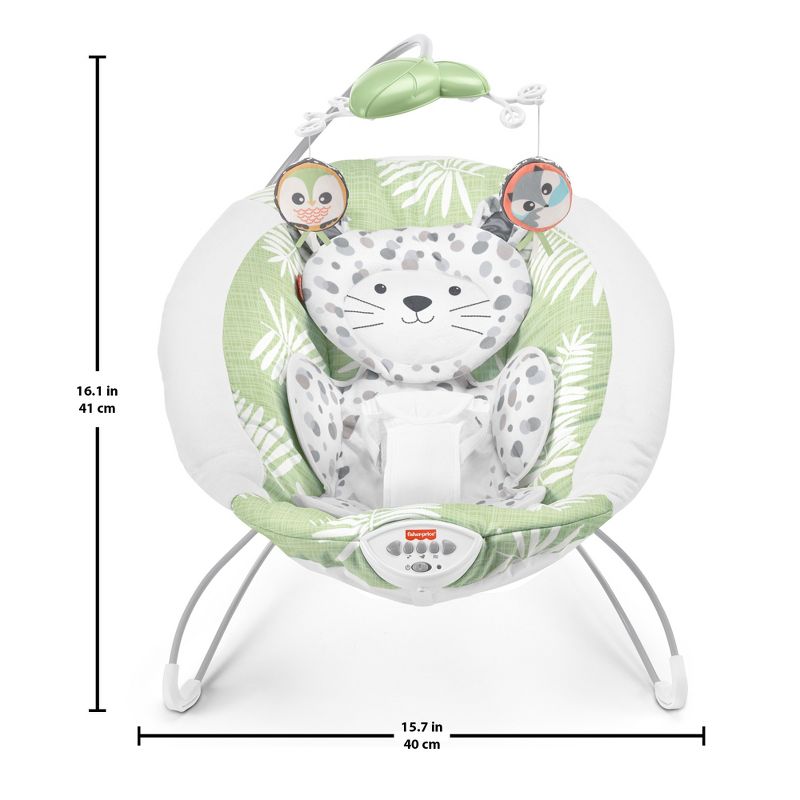 Fisher-Price Snow Leopard Deluxe Baby Bouncer Seat with Soothing Sounds, Calming Vibrations, and Overhead Mobile with 2 Soft Toys, 4 of 6