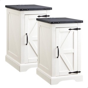 Nightstand Set of 2, Farmhouse End Table with Charging Station & Barn Door, Wood Bedside Table for Bedroom/Living Room/Hallway - 1 of 4