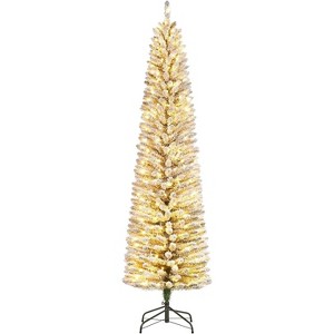 Snow Flocked Pencil Christmas Tree, Artificial Slim Skinny Xmas Tree with Snowy Branch Tips and Metal Stand, Space-Saving Holiday Decor - 1 of 4