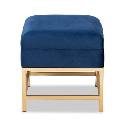 Navy Blue Velvet Tufted Storage Ottoman with Gold Metal Legs