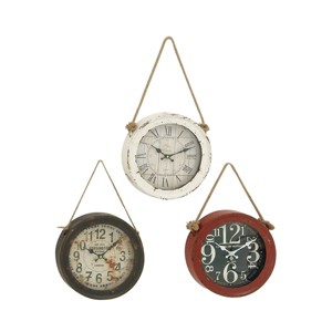 Set of 3 Metal Wall Clocks with Rope accents White - Olivia & May: Vintage Iron Timepieces, Indoor Decor - 1 of 4