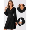 Allegra K Women's A-Line Long Sleeve Criss Cross Textured V Neck Dress - 2 of 4