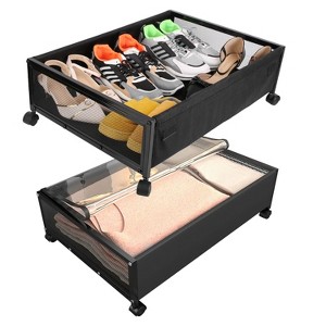 NewHome 2Pcs Under Bed Storage Containers with 360° Rotatable Wheels, Dustproof Cover & Clear Window BLACK - 1 of 4
