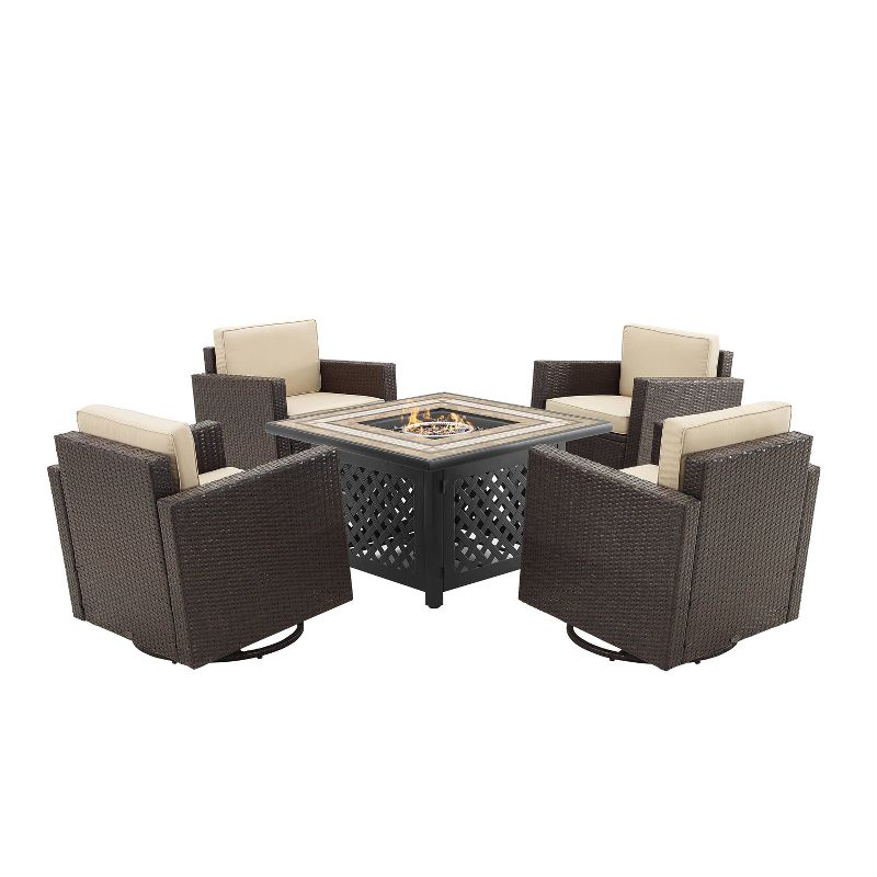 Palm Harbor 5pc Outdoor Wicker Conversation Set with Fire Table - Sand - Crosley, 5 of 13
