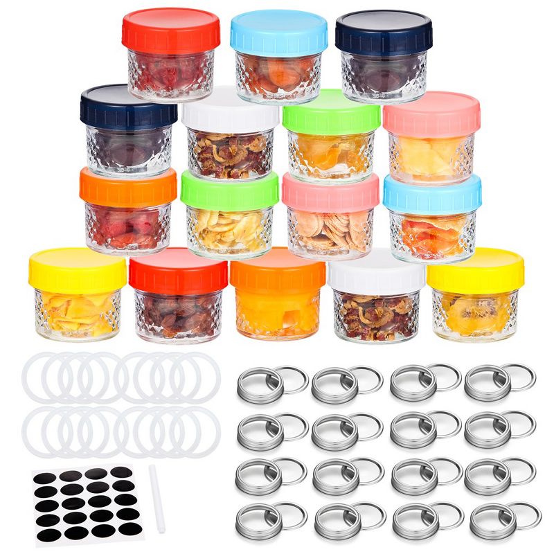 WhizMax Mini Mason Jars 4 oz - Set of 16, Small Glass Jars with Lids and Sealing Bands,Store Jar, 1 of 8