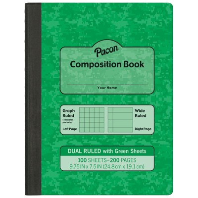 Pacon Dual Ruled Composition Book, Green, 1/4 in grid and 3/8 in (wide) 9-3/4" x 7-1/2", 100 Sheets (Pack of 6)