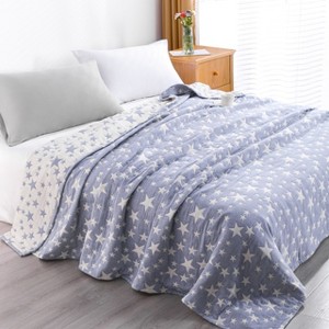 3 Layers Cotton Muslin Bed Blanket, Breathable Thermal Yarn Dyed Blanket - NTBAY - 1 of 4
