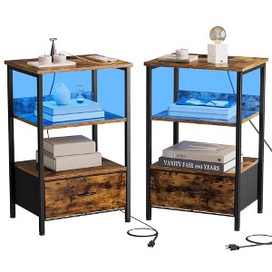 Set of 2 Nightstand with Charging Station and LED Lights - 1 of 4