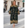 Women's Plus Size Boho Pattern Crew Neck Long Sleeve Flowy Casual A Line Maxi Dress with Belt - Agnes Orinda - 3 of 4