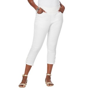 Jessica London Women's Plus Size Comfort Waist Stretch Denim Lace-Up Capri - 1 of 4