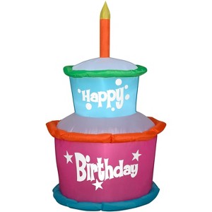 Gemmy Airblown Inflatable Birthday Cake with Candle, 3.5 ft Tall, Pink - 1 of 3