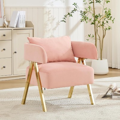 TYBOATLE  Modern Velvet Accent Chairs Set of 2, Comfy Upholstered Barrel Chairs, Mid-Century Modern Reading Armchairs, Pink