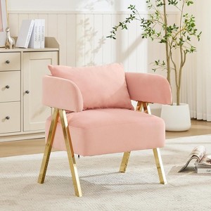 TYBOATLE  Modern Velvet Accent Chairs Set of 2, Comfy Upholstered Barrel Chairs, Mid-Century Modern Reading Armchairs, Pink - 1 of 2