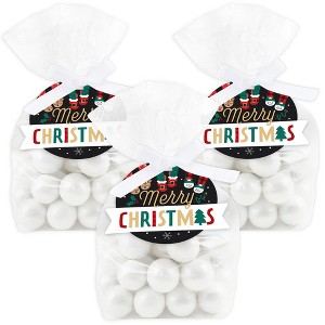 Big Dot of Happiness Christmas Pajamas - Holiday Plaid PJ Party Clear Goodie Favor Bags - Treat Bags With Tags - Set of 12 - 1 of 4
