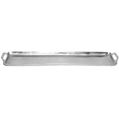 HomeRoots 36" Silver Stainless Steel Serving Tray With Handles