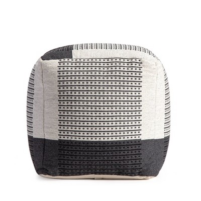 Black and Ivory Square Cotton Pouf Ottoman