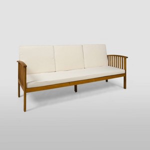 Carolina Acacia Wood Patio Sofa Teak - Christopher Knight Home: Weather-Resistant Outdoor Couch with Cushions - 1 of 4