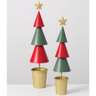 Sullivans Set of 2 Decorative Accent Tree 28.5"H & 24"H Red