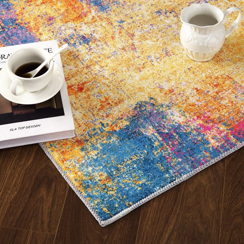 Washable Rug Modern Rug Contemporary Abstract Colorful Rug Ultra-Thin Indoor Carpet, 4 of 9