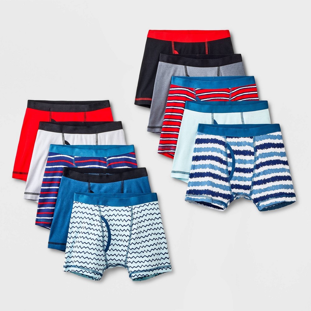 Boys' 10pk Striped Boxer Briefs - Cat & Jack™ Red/Blue S (6/7)