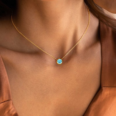 Turandoss Birthstone Necklace for Women, Dainty 18K Gold Plated Birthstone Pendant Necklace, Gold Jewelry for Women, Birthday Gifts for Her, 16+2.5In