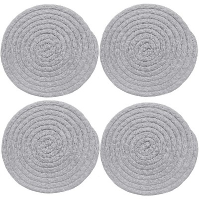 Home Mart Goods Silver Extra Thick Woven Trivet Round Placemats Natural Cotton Hot Potholder Mat Heat Resistant - 8"x8"(Pack of 4)