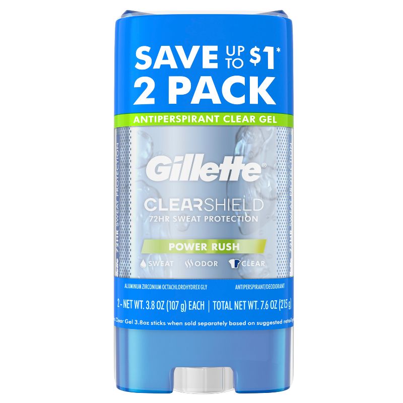Gillette Antiperspirant Deodorant for Men - Clear Gel Power Rush 72 Hour Sweat Protection - 2pk/3.8oz each, 3 of 13