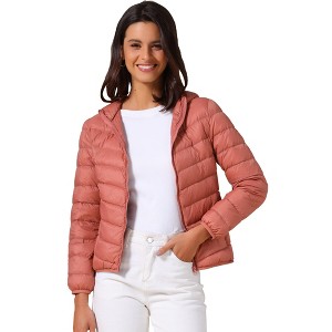 INSPIRE CHIC Women's Short Down Packable Hooded Winter Ultra Light Puffer Jacket - 1 of 4