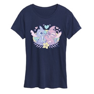 Women's - Lilo and Stitch - Stitch and Angel Flower Short Sleeve Graphic T-Shirt - 1 of 4