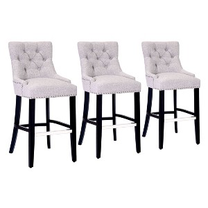 WestinTrends 29" Linen Tufted Buttons Upholstered Wingback Bar Stool (Set of 3) - 1 of 4