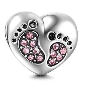 Baby Footprints Heart Charm European Bead CZ Sterling Silver Ginger Lyne Collection - 1 of 4