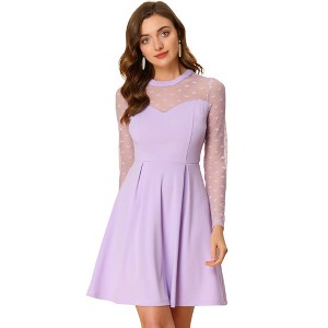 Allegra K Women's Heart Mesh Sheer Long Sleeve Gothic Cocktail Skater Party Dress - 1 of 4