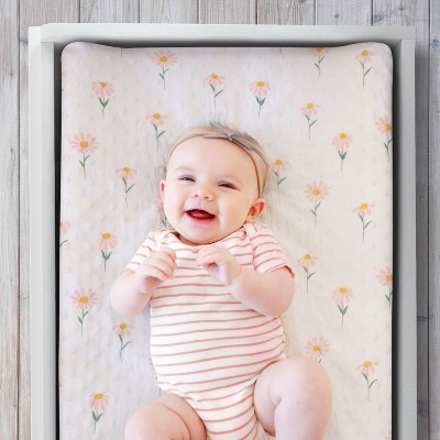 Blush Pink and White Daisy Minky Changing Pad Covers, 3-Pack