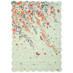 Washable Floral Living Room Rugs, Modern Farmhouse Butterflies Print Botanical Carpet for Bedroom, Soft Non Slip Floor Cover for Girls Nursery Room - 1 of 4