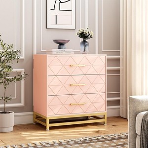 3 Drawer Dresser for Bedroom, Closet, Modern Bedroom Dresser with Gold Handles, Wooden Chest Drawer - 1 of 4