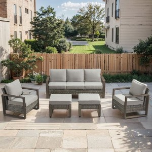 Gymojoy 5 Pieces Outdoor Patio Sofa Club Chair with Ottoman Set - 1 of 4