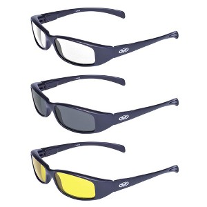 3 Pairs of Global Vision Eyewear New Attitude Safety Motorcycle Glasses with Clear, Yellow, Super Dark Lenses - 1 of 4