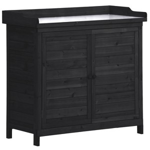 Gulches Rustic Black Garden Potting Bench with Planter Stands and Holders, 39" Outdoor Workstation - 1 of 4