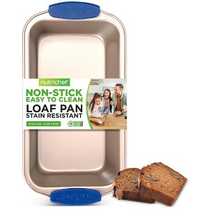 NutriChef Non-Stick Loaf Pan - Deluxe Nonstick Gold Coating Inside and Outside with Blue Silicone Handles - 1 of 4