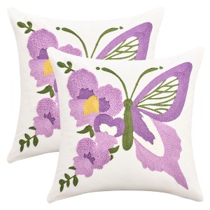 REGALWOVEN Boho Decorative  Covers Embroidery Flowers Square Throw Pillow 18 x 18 Inch 2 Packs - 1 of 4