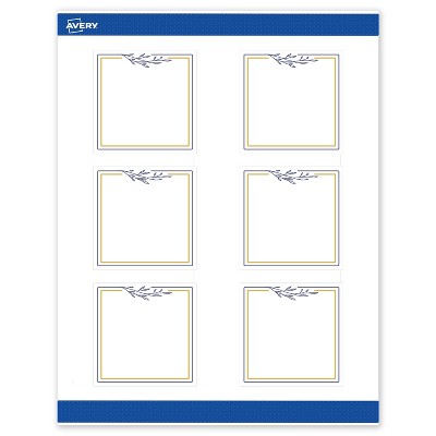 Avery 3" x 3" Labels, Gold & Navy Border with Florals, 60 ct