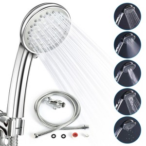 iMountek " Handheld Shower Head, Stainless Steel, 5 Spray Settings, High Pressure, Chrome with 5ft Hose"Silver - 1 of 4