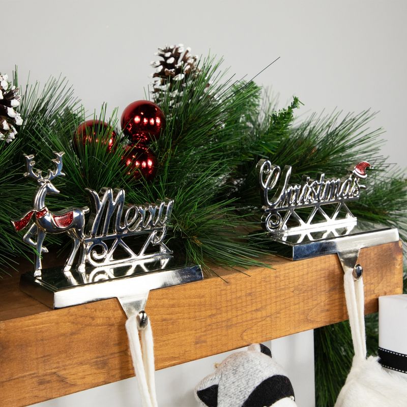 Northlight Set of 2 Silver Reindeer Merry Christmas Metal Stocking Holders 5.5", 2 of 7