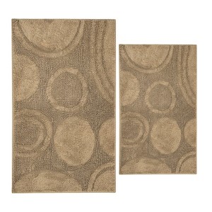 Knightsbridge Stylish And Comfortable Traditional Orbit Design 2 PC Cotton Bath Rug Set 20"x30" & 24"x40" Natural - 1 of 4