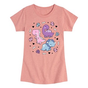 Girls' - Instant Message - Stacked Girly Dinos Fitted Short Sleeve Graphic T-Shirt - 1 of 4